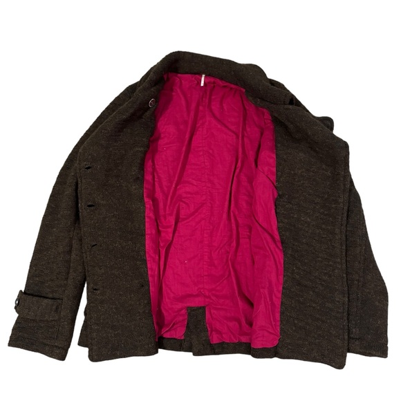 Free People Lambswool Double Breasted Coat Womens Medium Brown Geometric Pink - Picture 3 of 9